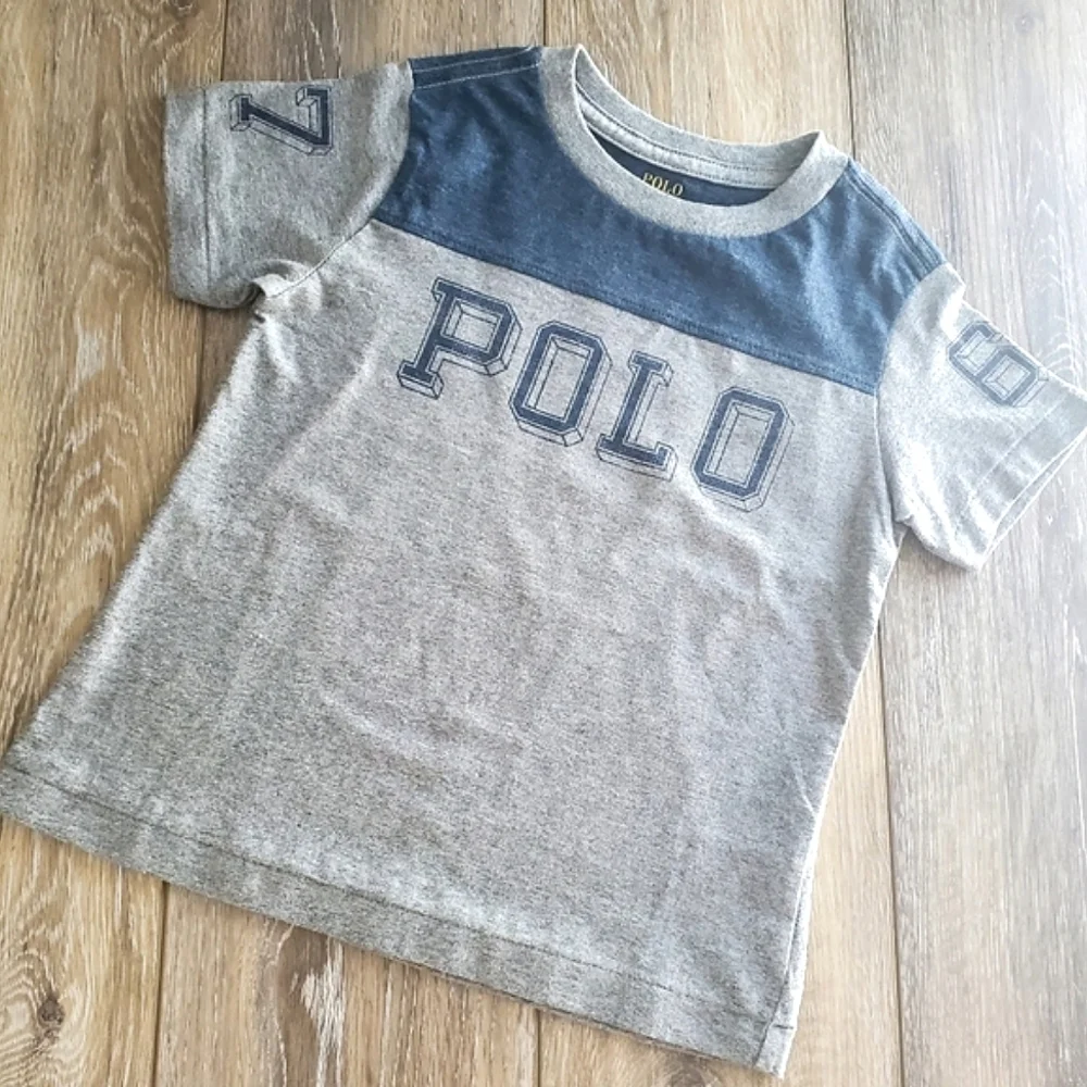 🇺🇲Ralph Lauren toddler's gray/blue short sleeve graphic tee. Size 2T